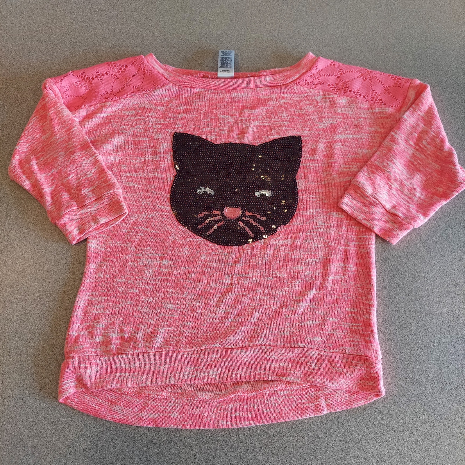 Total Girl Shirt Kids Size Medium Black Sequins Cat 3/4 Sleeve Tee